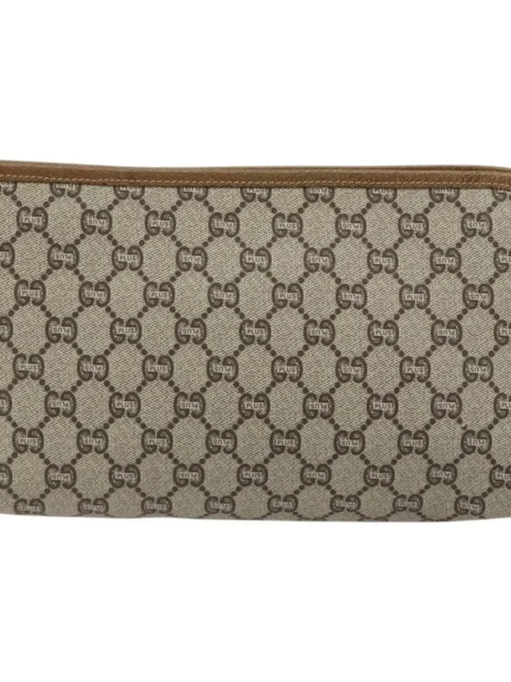 GUCCI GG Plus Supreme Clutch Bag PVC Beige Gold Auth 184487
